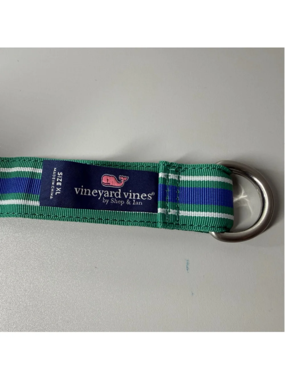 Kids Vineyard Vines Belt Size XL Green Blue Striped D-Ring
